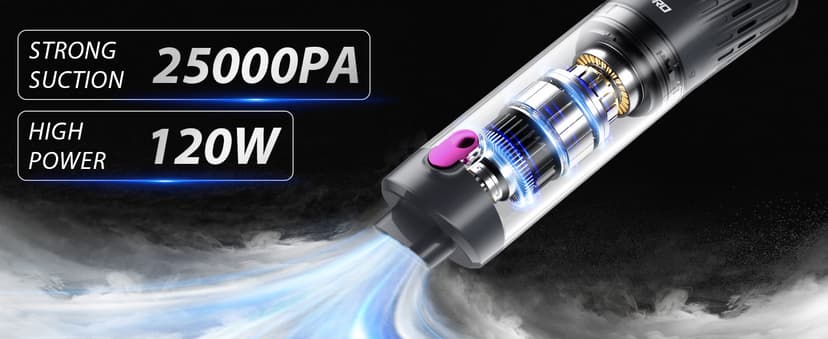 Handheld Vacuum Cordless 25000Pa Car Vacuum 3-in-1 Handheld Vacuum, Includes Smart Display and Charging Base Hand Vac Cordless Rechargeable One-Touch Empty for Home/Pet/Car (Violet)