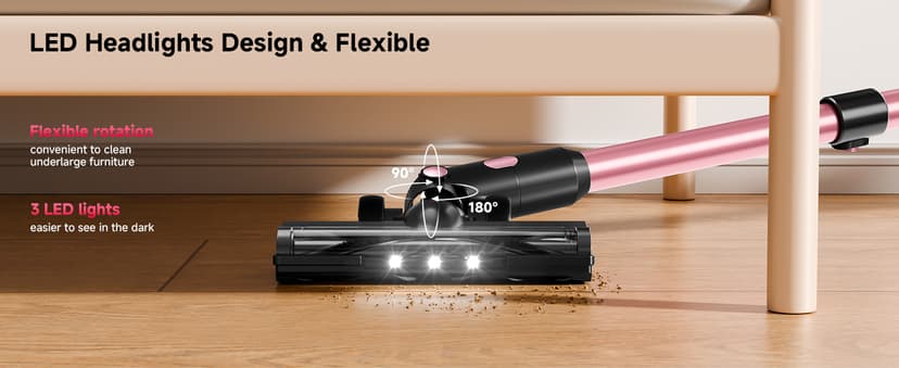 Cordless Vacuum Cleaner, 8 in 1 Powerful Stick Vacuum with 45min Runtime, Anti-Tangle Vacuum Cleaners for Home, Lightweight Handheld Wireless Vacuum for Hardwood Floor Carpet pet Hair, Rose