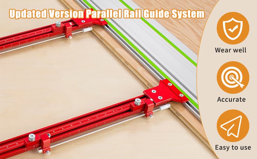 Updated Version Parallel Rail Guide System, Woodworking Track Saw Guide Rail Joining Set Aluminium Alloy Circular Saw Track Set Fixed Guide Rail Bracket Universal T-Track Auxiliary Tool (Red)