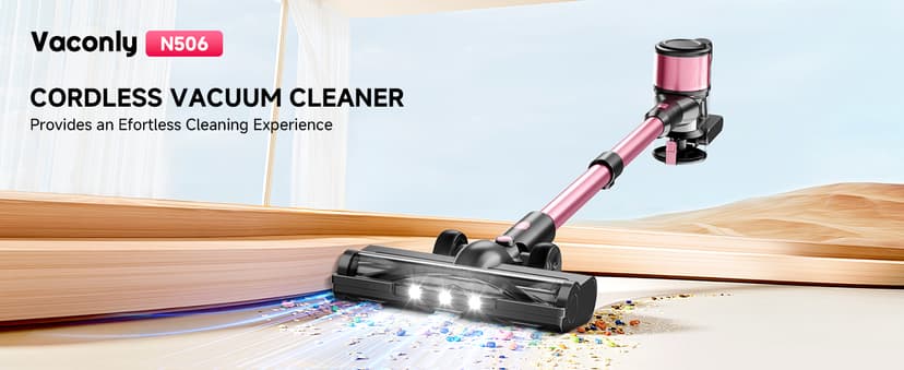 Cordless Vacuum Cleaner, 8 in 1 Powerful Stick Vacuum with 45min Runtime, Anti-Tangle Vacuum Cleaners for Home, Lightweight Handheld Wireless Vacuum for Hardwood Floor Carpet pet Hair, Rose
