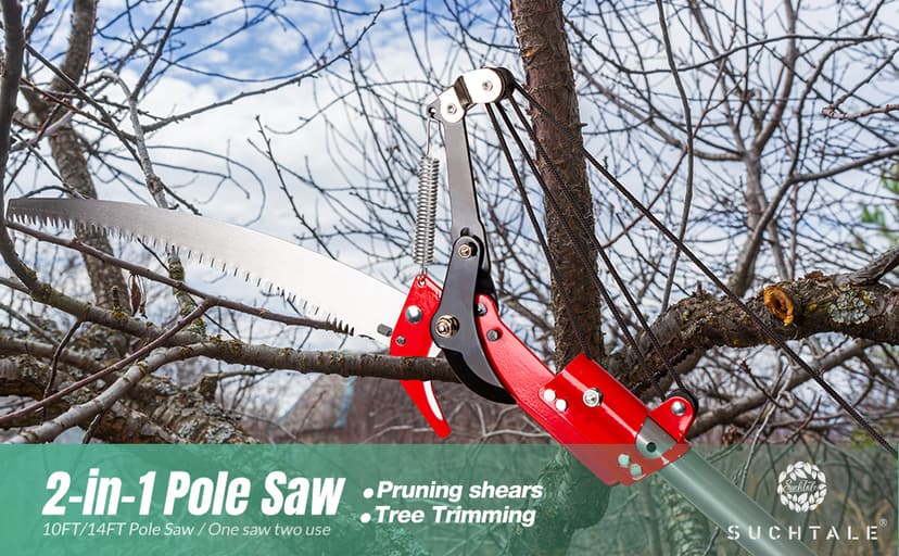Suchtale 10ft Pole Saw, Manual Tree Pruner with Sharp Steel Blade, Trimmer with Scissors and High Strength Lightweight Handles for Pruning High Branches, Shrubs and Twigs at Forest Yard Garden Patios