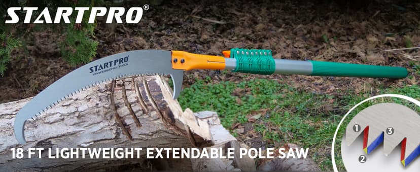 StartPro 18ft Tree Pruning Saw, Telescopic Manual Lightweight Extendable Pole Saw with Sharp Carbon-Enriched Blade for Efficient Tree Maintenance and High-Reach Branch Cutting.