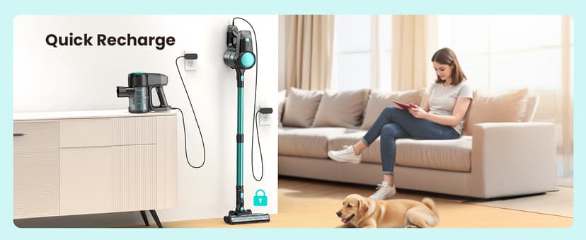 N3T Cordless Vacuum Cleaner,Wireless Stick Vacuum with 40mins Runine,Self-Standing,Anti-Tangle Brush,Rechargeable Lightweight Vacuum Cleaner for Home,Hardwood Floor,Pet Hair, Carpet-Green