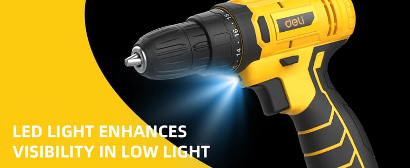 DELI 12V Cordless Drill Set, 2.0Ah Battery with Charger, 3/8'' Keyless Chuck, 18+1 Torque Settings, Electric Mini Drill for Home Improvement