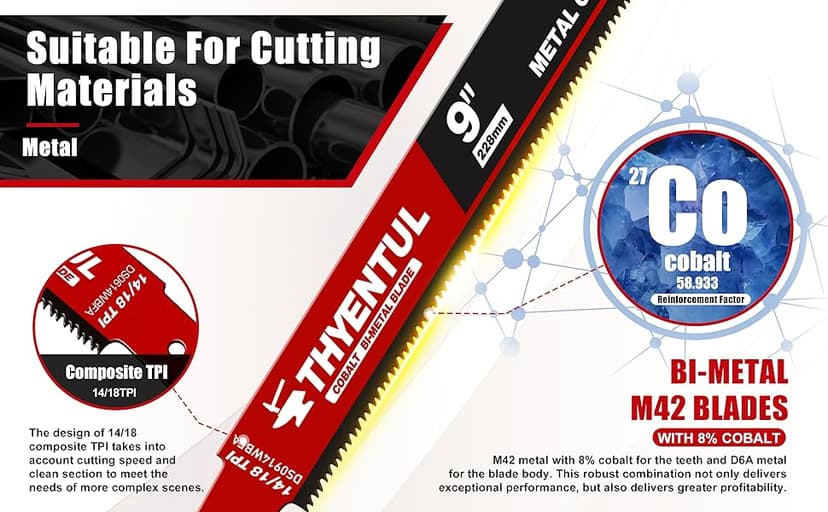 25 Pack,9 inch,14/18 TPI,Reciprocating Saw Blade Set,M42 Teeth with Cobalt Bi-Metal Blades, for Automatic Dismantling Sawzall Blades for 1/16-5/16 Medium Metals