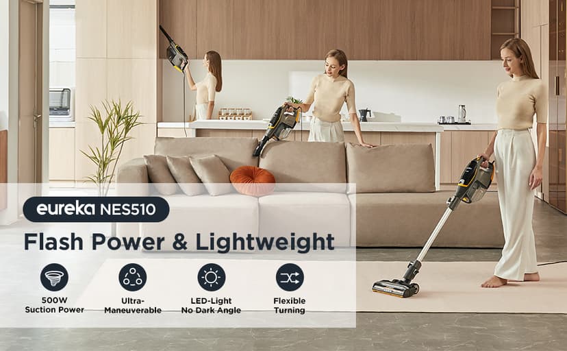 Eureka Flash Lightweight Stick Vacuum Cleaner, 15KPa Powerful Suction, 2 in 1 Corded Handheld Vac for Hard Floor and Carpet, Black