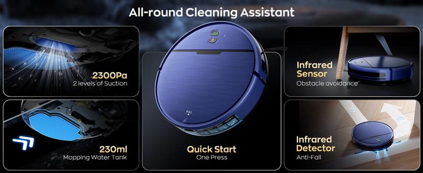 Robot Vacuum and Mop Combo, 2 in 1 Robot Vacuums Cleaner with WiFi/App, Robotic Vacuum with Strong Suction, Schedule, Self-Charging, Slim, Quiet, Ideal for Hard Floor, Pet Hair, Low Pile Carpet