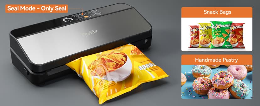 Vacuum Sealer Machine, Food Sealer Machine 80KPA Automatic 8-IN-1 for Food Saving Dry/Moist Mode with Build-in Cutter&Storage, Digital Countdown, Air Suction Hose, 2 Roll-Bags, 11 Vacuum Bags