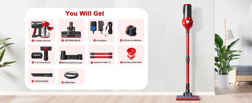 elezon A200 Cordless Vacuum Cleaner with 18000Pa Powerful Suction, 38 Min Runtime, 2200mAh Battery, HEPA Filter, Portable Stick Vacuum for Hardwood Floor, Lightweight Handheld for Home, Pet Hair, Car