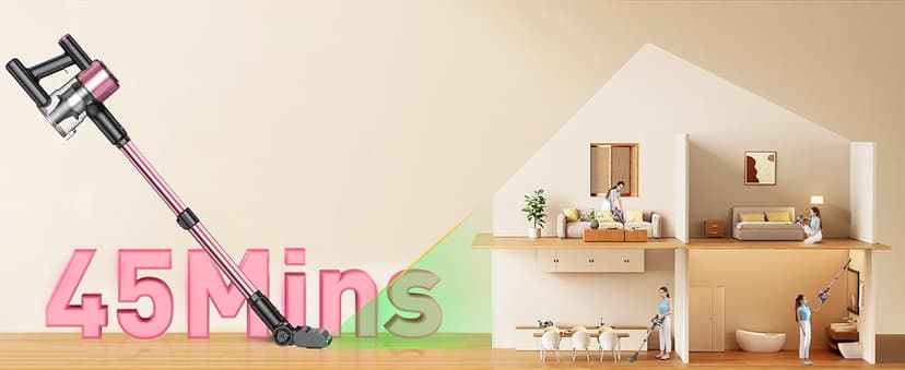 Cordless Vacuum Cleaner, 10-in-1 Vacuum Cleaners for Home with 28.75 in Hose, LED Display, Anti-Tangle Brush, Lightweight Stick Vacuums for Carpet, Pet Hair, Hardwood Floors, Dryer (Pink)