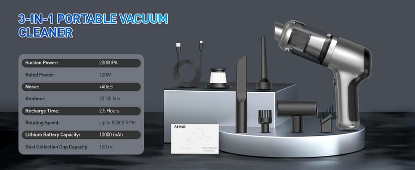 AHNR Handheld Car Vacuum Cleaner Cordless with Brushless Motor, 20000PA High Power Vacuum Cleaner & Air Duster, 3 in 1 Keyboard Portable Mini Hand Held Vacuums Cleaner for Car Home