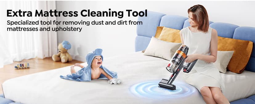 Cordless Vacuum Cleaner, 600W 45KPA with Upholstery Cleaning Tool, Stick Vacuum Cleaners for Home 60 Mins Runtime, Self-Standing, Wall Mount Charging, Rechargeable Vacuum for Floor Carpet Pet Hair