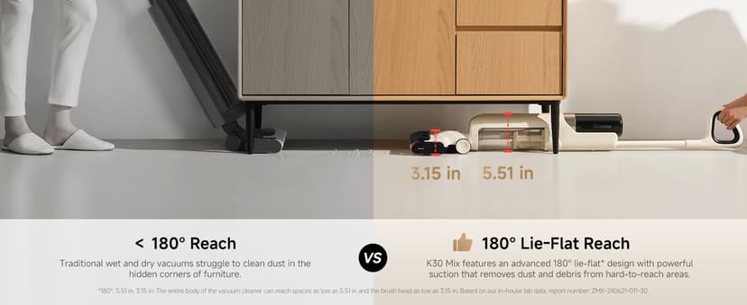 MOVA K30 Mix Wet Dry Vacuum Cleaner, 4-in-1 Cordless Vacuum for Multi-Surface, 180° Lie-Flat Reach, 30Min 140°F Hot Air Drying, 0in Dual Edge, Powerful 18000Pa Suction Floor Cleaner for Pet Hair