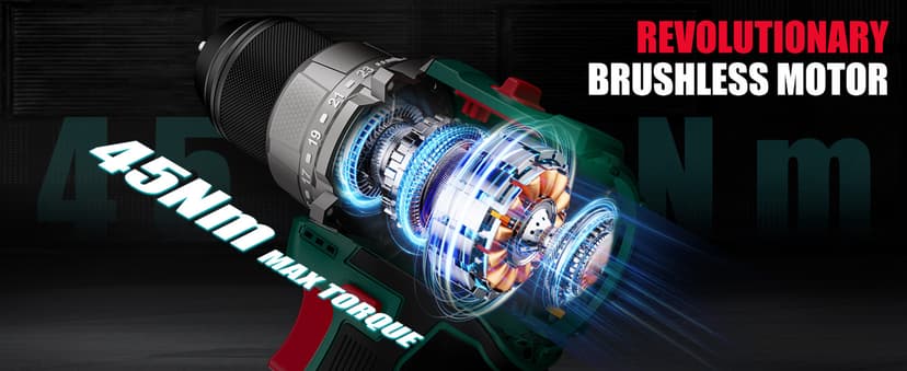 HYCHIKA Drill Set, True Brushless Power Drill Driver 16.8V Cordless Compact Drill Woman Man,410 IN-LB, LED Light,2 Variable Speed 23+1 Torque 3/8" Keyless Chuck, 1 Lithium-Ion Battery