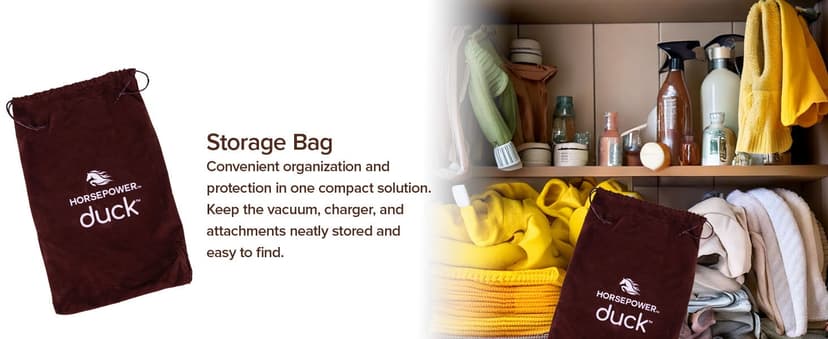 Duck Compact Cordless Vacuum by Horsepower, Ultra-Powerful, Strong Suction, AS-SEEN-ON-TV, Easy To Store, Rechargeable. Home, Auto, Pet Hair, Fits In Tiny Crevices, Includes Hose, Crevice Tool & Brush