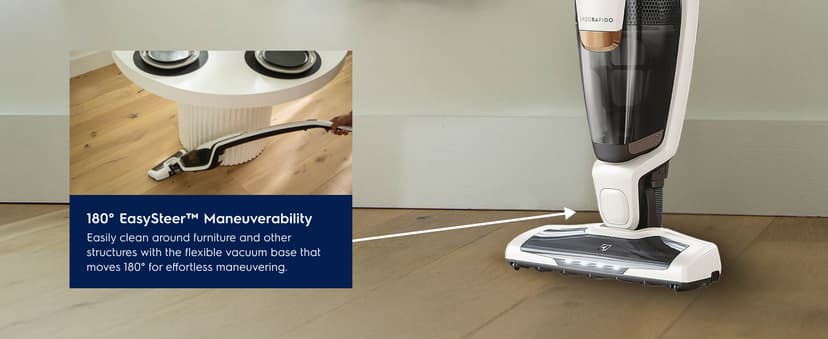 Electrolux Ergorapido Cordless 2-in-1 Vacuum Cleaner with High Suction Power and 180-Degree EasySteer Mobility, 48-Minute Run Time, 2 Power Modes, Satin White