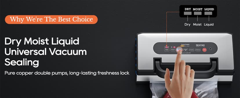 Upgraded Vacuum Sealer for Liquid, SEATAO 90Kpa Vacuum Sealer Machine for Dry/Moist/Liquid Food, Easy-Lock Handle, Double Heat Seal, Built-in Cutter and Bag Storage & Removable Drip Tray