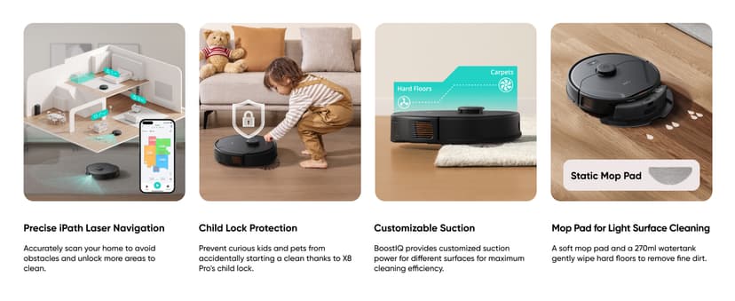 eufy X8 Pro Robot Vacuum Self-Empty Station, Twin-Turbine 2X 4,000 Pa Suction, 45 Days Hands-Free Cleaning iPath Laser, Pet Hair Deep Clean on Carpet, Smart Cleaner for Home with Pets