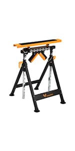 Saw Horses 2 Pack Folding, 2600 Lbs Load Capacity & 24-32 Inch Adjustable Height Heavy Duty Sawhorse Table with 2x4 Support Arms, Portable Folding Legs and Easy Grip Handle for Woodworking