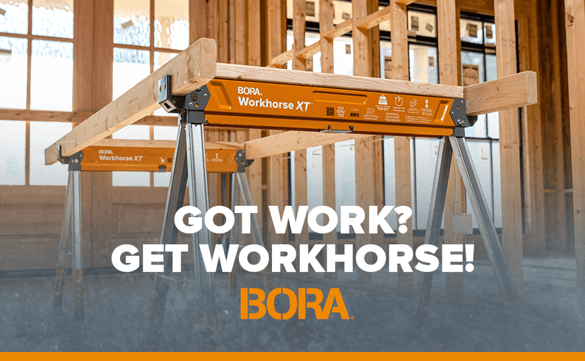 BORA Workhorse XT Saw Horses 2 Pack Folding Heavy Duty Adjustable Height Sawhorse Pair with Adjustable Legs, Heavy Duty Saw horse for Contractors Portable Workbench w/Built in Bottle opener PM-3360T