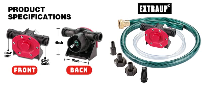 Portable Self Priming Mini Hand Drill Water Transfer Pump Kit with Suction and Discharge Hose for Water Oil Fluid Transfer