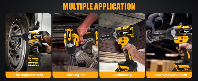 Cordless 1/2 Inch Impact Wrench,1000 N.m(740 Ft-lbs) Brushless High Torque Electric Impact Gun, 3300RPM Power Impact Driver, 2x 4.0AH Li-ion Battery,Charger & 6Pcs Sockets for Car Home DIY Furniture