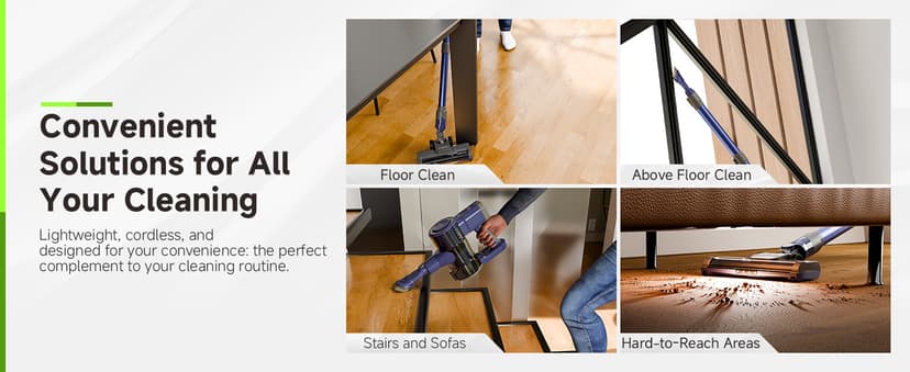 YONNDER Cordless Vacuum Cleaner 40KPA, 6-in-1 Lightweight & Detachable Battery, Powerful Suction for Home, 6-Stage Filtration, Tangle-Free V-Shaped Brush, for Hard Floor/Carpet/Pet Hair