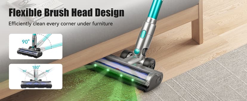 E.LUO Cordless Vacuum Cleaner, 28Kpa Vacuum Cleaners for Home, 60 Mins Runtime Stick Vacuum with Intelligent Display, Rechargeable Battery & Anti-Tangle Brush Handheld Vacuum for Floor Carpet Pet Hair