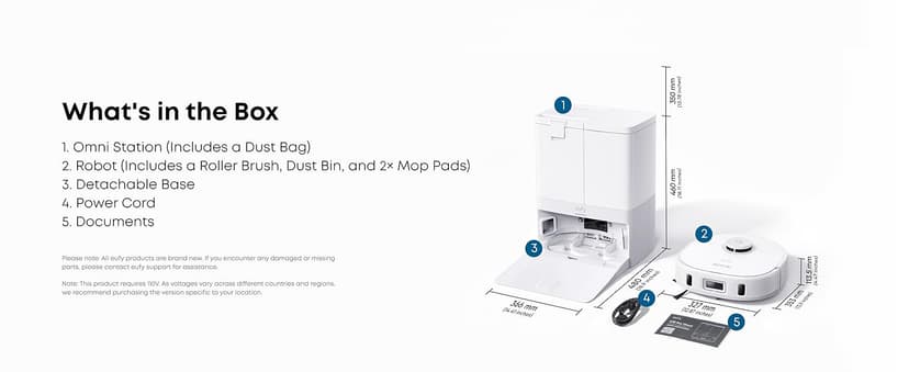 eufy X10 Pro Omni Robot Vacuum and Mop Combo, 8,000 Pa Suction, Dual Mops with 12 mm Auto-Lift and Carpet Detection, AI Obstacle Avoidance, Auto Mop Washing, Auto Drying, Self-Emptying, White