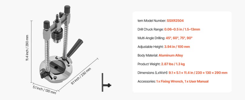 VEVOR Drill Guide, Multi-Angle Press Portable Precision Drilling Guide Jig Attachment, with Large Handle and Mounting Holes, Aluminum Alloy, for Drilling Angled or Straight Holes, for Wood Working