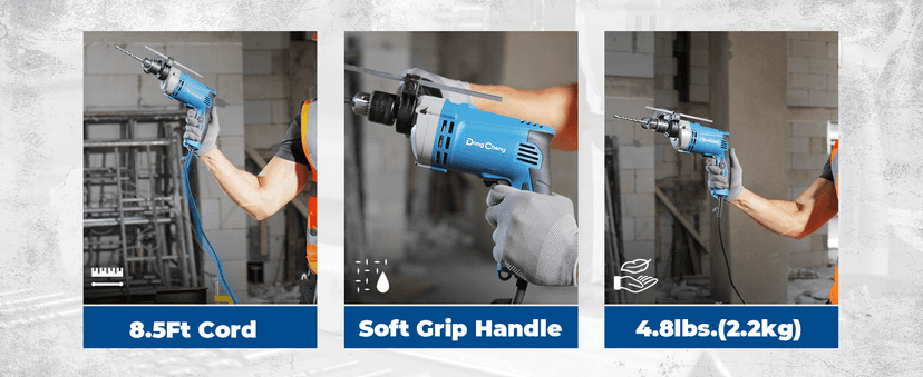 DongCheng Hammer Drill 6A,1/2 Inch Keyed Chuck, 0-3000 RPM/45000 BPM Impact Drill with 15PCS Drilling Bits for Brick Wall, Metal & Wood, DZJ05-13