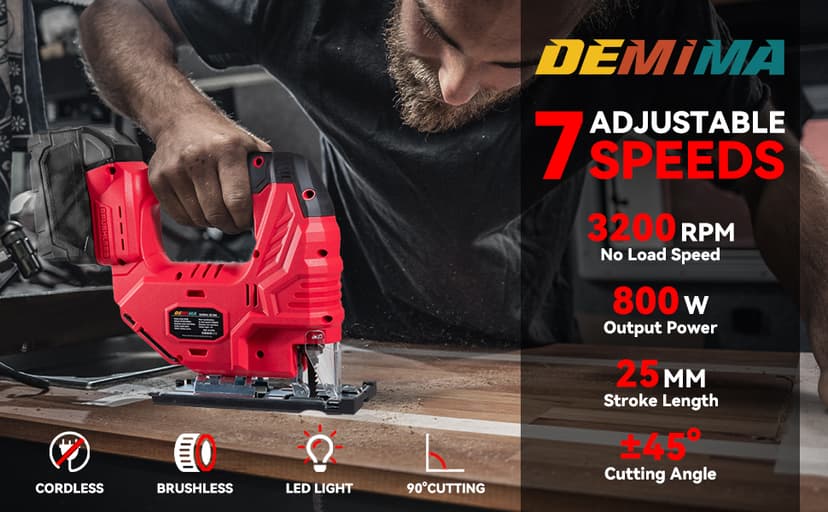 Cordless Jig Saw for Milwaukee M18 Battery, 7 Speed Variable Up to 3200RPM, LED Light, 45° Bevel Cuts, 3 Orbital Motions, with Jig Saw Blade for Straight/Curve/Circle Cutting(Battery Not Include)