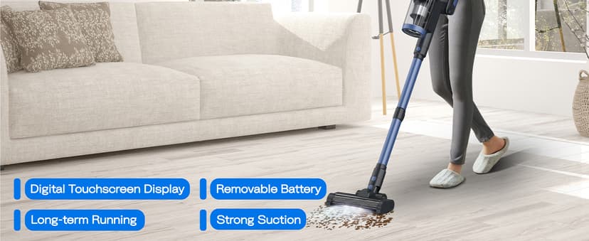 Cordless Vacuum Cleaner, 30KPA 350W Self-Standing Stick Vacuum Cleaner with LED Touch Screen, Charging Wall Mount, 3 Suction Modes, Anti-Tangle Wireless Vacuum for Home/Hair/Carpets/Hard Floor