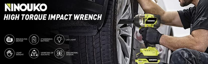 1/2 inch Impact Wrench 1000N.m (740 ft-lbs) with 2 x 4.0Ah Battery and Charger, Brushless Electirc Impact Driver Bsttery Powered High Torque Impact Gun for Home, Car, and Truck Use