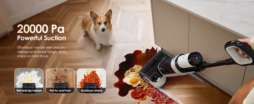 Tineco Floor ONE Stretch S6 Cordless Wet Dry Vacuum Cleaner, 180°Lay-Flat Smart Vacuum Mop, 40 Minutes Long Runtime 158℉ Flashdry Self-Cleaning, Dual-Sided Edge Cleaning Lightweight Floor Cleaner