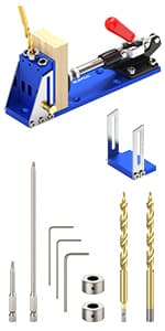 Self Centering Doweling Jig Kit, Drill Jig For Straight Holes Biscuit Joiner Set With 6 Drill Guide Bushings, Adjustable Width Drilling Guide Power Tool Accessory Jigs (Blue)