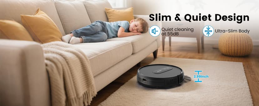 AIRROBO Robot Vacuums with 2800Pa Suction, 3-inch Slim Body, Gyroscope Navigation, Remote & App Control, 600ML Dustbin, Automatic Recharge – Ideal Robot Vacuums Cleaner for Homes