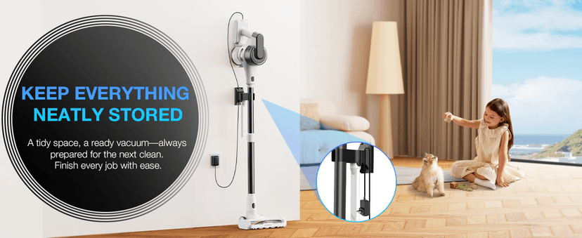Cordless Stick Rechargeable Vacuum Cleaner, Lightweight, 55min Runtime, 9 in 1 Powerful Suction, Self Standing, Anti Tangle LED Headlight, Ideal for Carpets, Hardwood Floors, Pet Hair, and Home