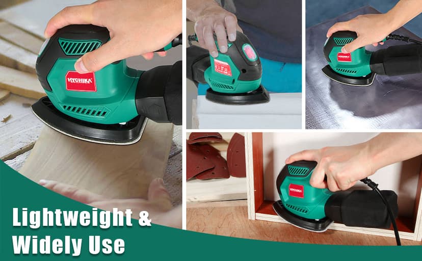 HYCHIKA Detail Sander, 14,000 OPM Compact Electric Sander Tool with 12 Pcs Sandpapers,Efficiency Dust Collection System,Suitable for Tight Spaces Sanding,Polishing,Removing Paint in Home Decoration