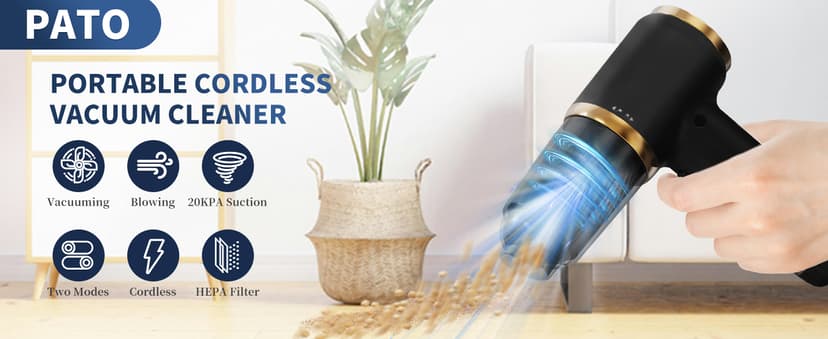 Handheld Vacuum Cleaner 15000PA Car Vacuum, 6 in 1 Portable Cordless Vacuum Cleaner Set, USB Rechargeable. White