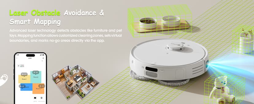 V5 Robot Vacuum and Mop, Self-Emptying Robotic Vacuum Cleaner, 8500Pa Suction, Pet Hair Tangle Cutter, Laser Navigation, Cat Laser, Carpet Detection, Ideal for Hard Floor, Tile, and Carpet