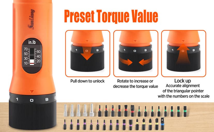 36Pcs Torque Screwdriver Wrench Driver Set 10-70 Inch Pounds lbs with 29 S2 Bits,5 Drive Sockets ,1/4" Socket Adapter for Maintenance,Tools, Bike Repairing and Mounting.