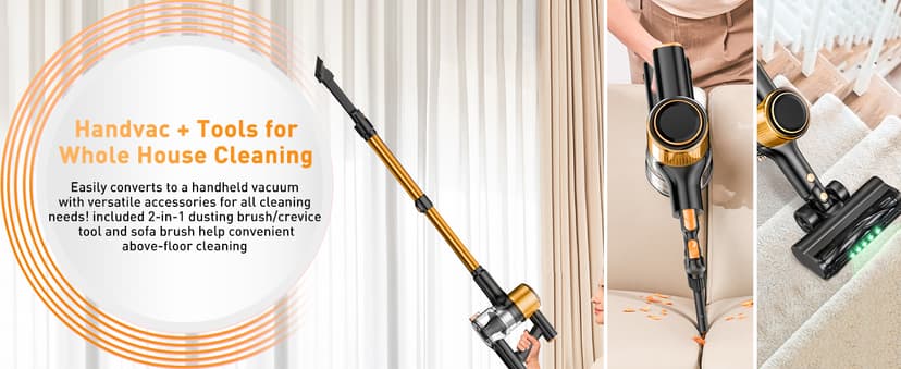 Cordless Vacuum Cleaner, 40Kpa 8 in 1 Powerful Suction Lightweight Stick Vacuum Cleaner for Home, LED Display, 3 Suction Modes, 45Mins Detachable Battery Vacuum for Hard Floor Carpet Pet Hairs
