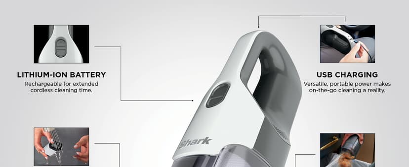 Shark Cyclone PET Handheld Vacuum with, HyperVelocity Suction, Powerful Pet Hair Pickup, Lightweight, XL Dust Cup, Including Upholstery Tool, 8" Crevice Tool, Scrubbing Brush, Pearl White, AA701