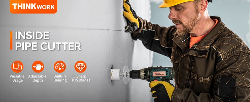 Inside Pipe Cutter for PVC Pipe, Cutter Tool Set with Scale Adjustable Depth Gauge, 5PCS Saw Blades and Hex Shank, Internal Plastic ABS Pipe Cutter Set