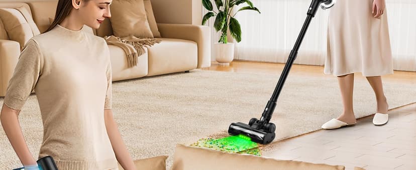 Cordless Vacuum Cleaner, 46KPa/500W Stick Vacuum with 55 Mins Runtime, Self-Standing Vacuum Cleaner for Home, LED Display, Anti-Tangle Brush, Rechargeable Vacuum for Pet Hair