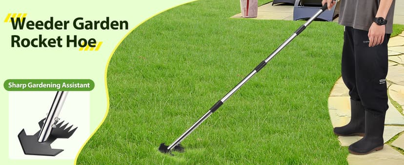 CAROD Hoe Garden Tool, Scuffle Garden Hoe for Weeding with 30-60 Inch Steel Long Handle, Dual Use Sharp Gardening Hula Hoe, Adjustable Rocket Shaped Weed Remover Action Hoe