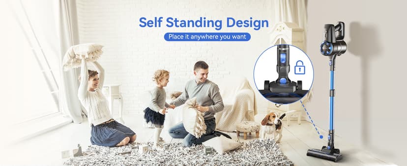 Cordless Vacuum Cleaner, 8-in-1 Lightweight Stick Vacuum with Powerful Suction, Self-Standing, 40 Mins Max Runtime, Rechargeable Vacuum Cleaners for Home, Hardwood Floor, Carpet, Pet Hair N3S