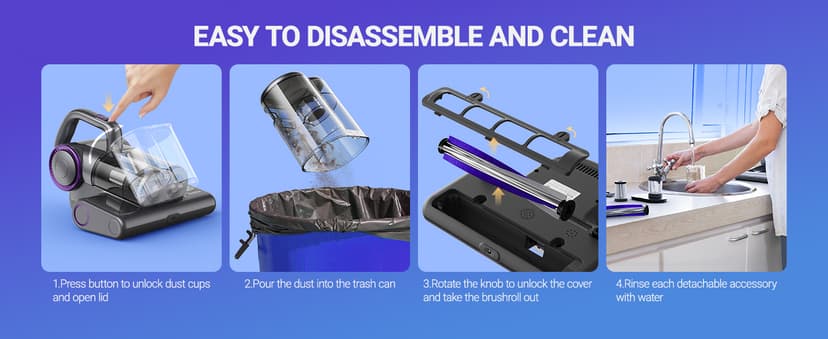 FEPPO Mattress Vacuum Cleaner, 16Kpa Bed Vacuum Cleaner with 253.7nm UV-C Light, 140°F Heat, HEPA Filter & Ultrasonic, Versatile Handheld Vacuums for Bed, Sofa, Couch, Crib(Corded, 500W)