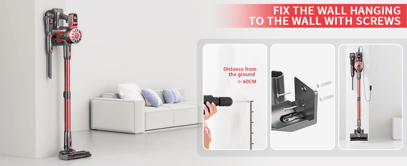 Cordless Vacuum Cleaner for Home with Powerful Suction,Lightweight Stick Vacuum Cordless Rechargeable with 35 Mins Runtime, Hardwood Floor Vacuum for Pet Hair,Carpet,Tile(Red)